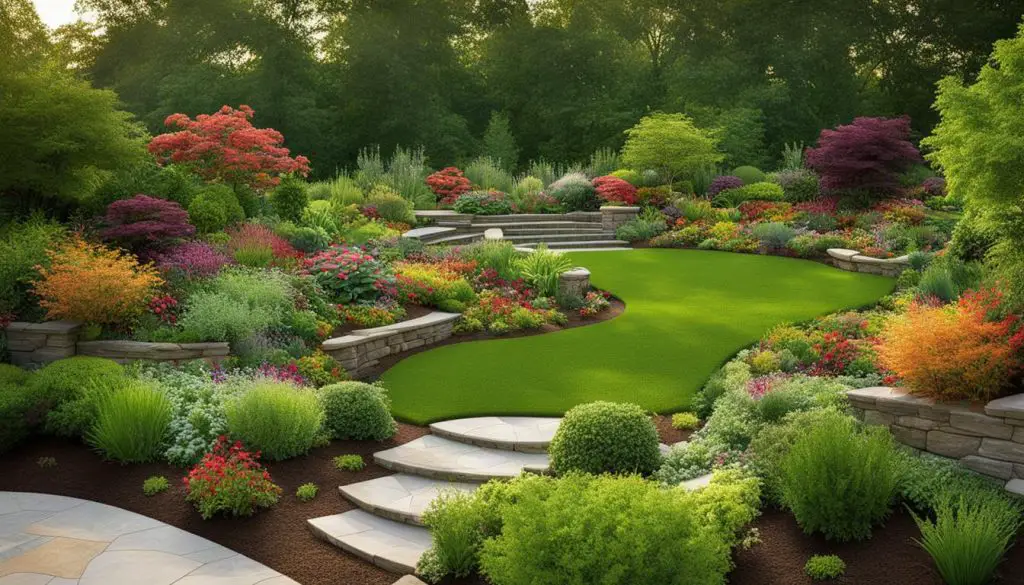 tiered garden in a large backyard